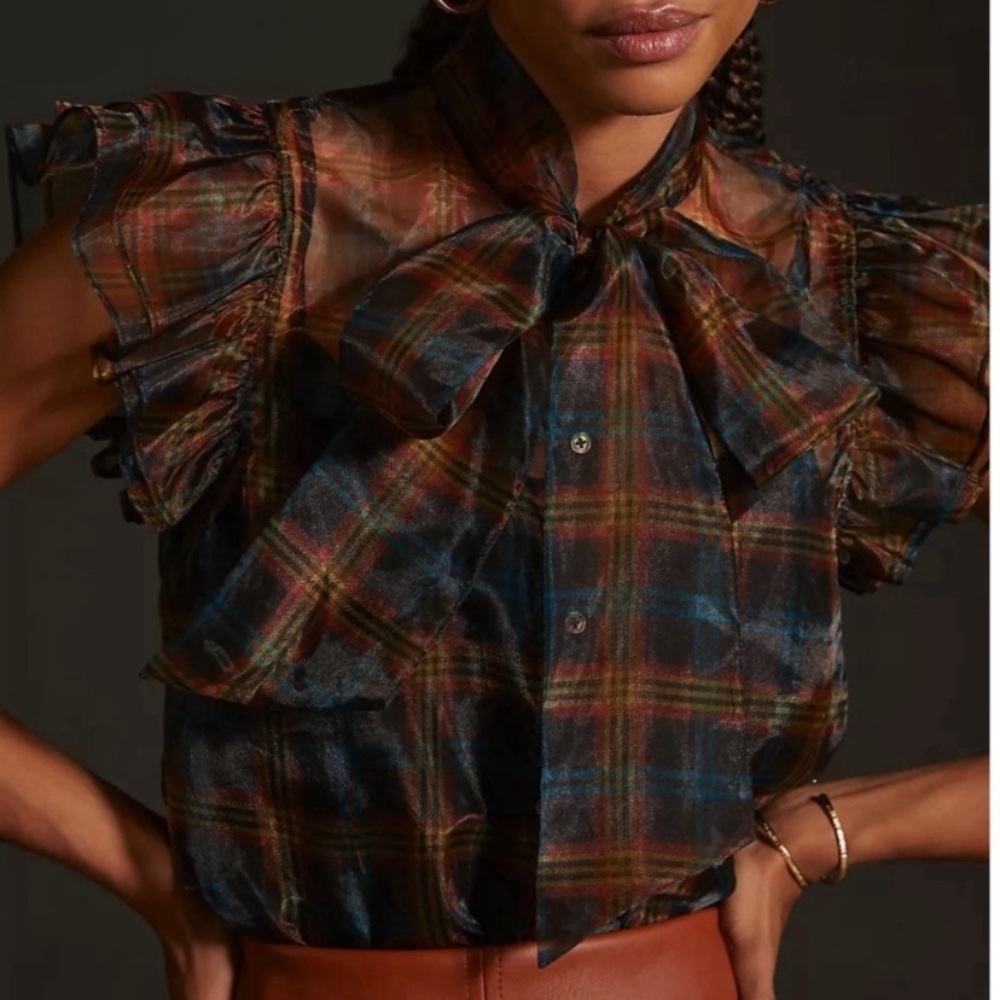 ANTHROPOLOGIE Current Air Sheer Plaid Blouse